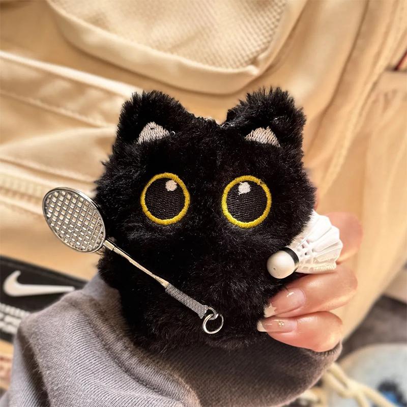 Cute Cartoon Black Cat Keychain Bag Pendant Backpack Hanging Ornaments Lovely Small Cat Doll Animal Car Keyring Kids Gift