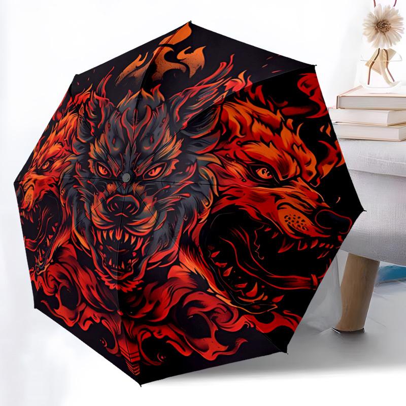 1pc Wolf Pack "Flame Crest" Automatic Umbrella High Quality Canopy, Portable Folding Umbrella With, Ideal Gift for - Travel, Everyday, Formal Events,