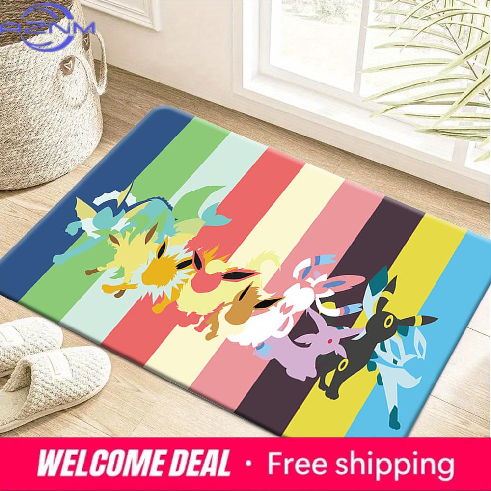 Pokemon Eevee Evolutions Rainbow Striped Print Non-slip Doormat Soft Floor Mat for Home Decor 40x60cm