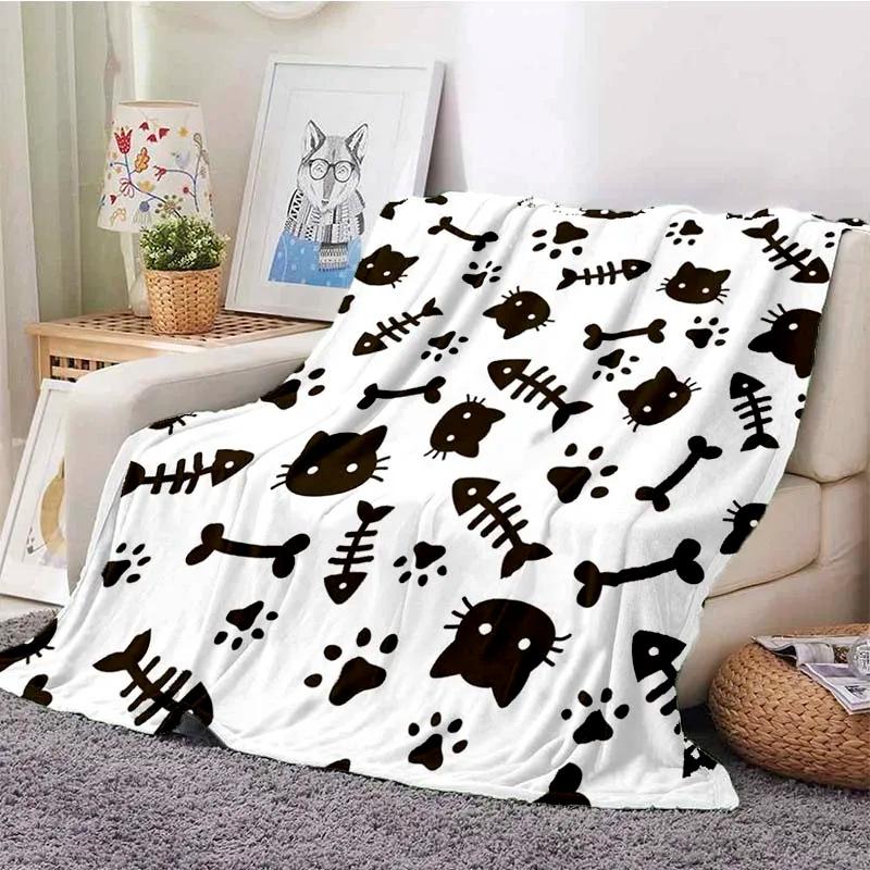 Cute Cat Series Printed Blanket for Sofa Bed Travel Camping Living Room Office Conditioning Blanket for All Seasons Gifts