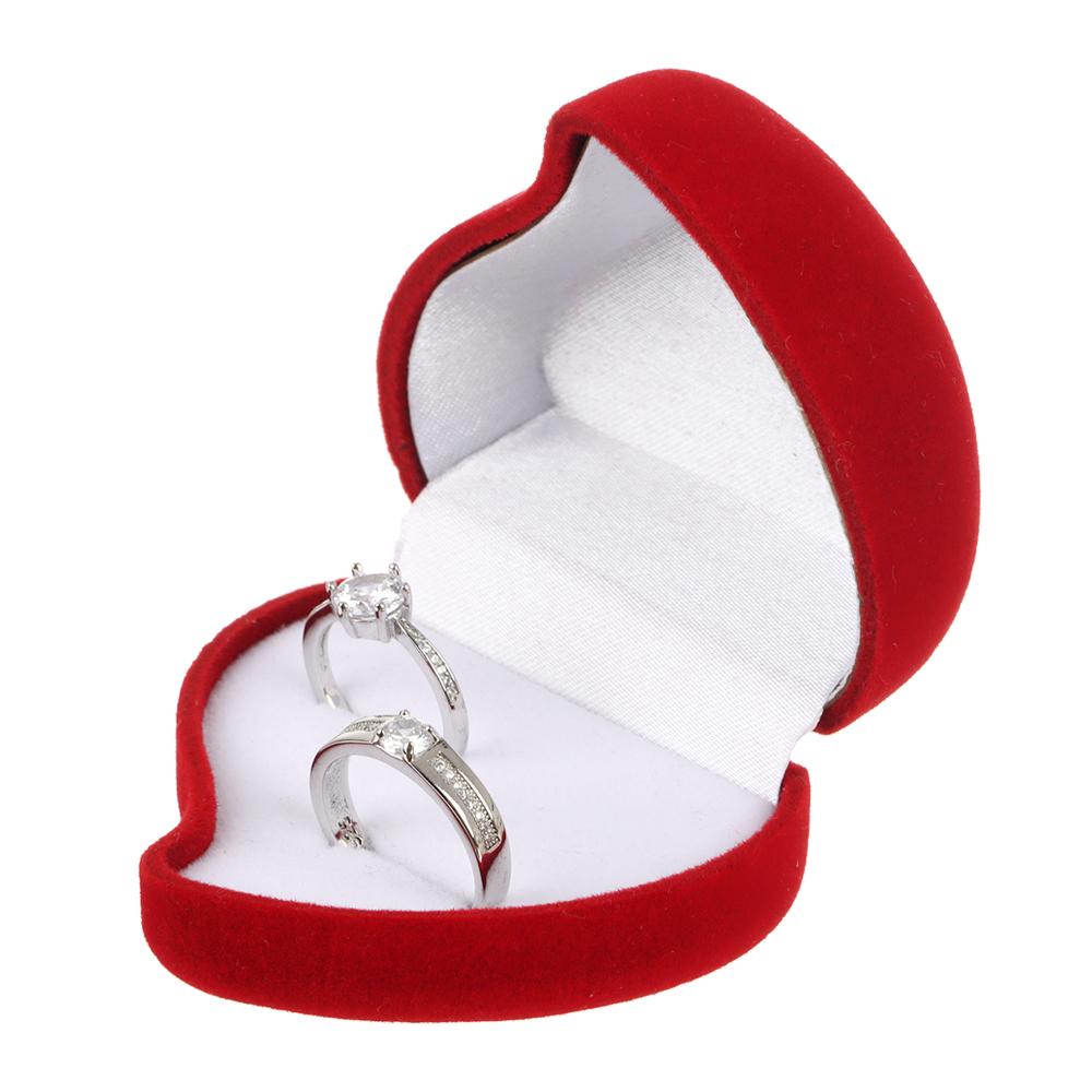 Heart Shape Exquisite Ring Display Box Red Rose Double Ring Storage Box Velvet Jewelry Box