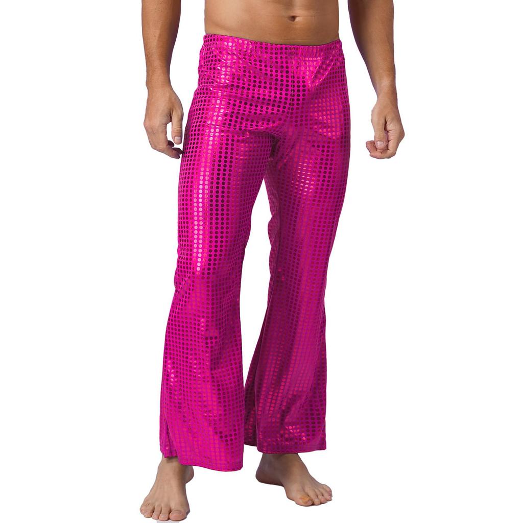 Herren Nachtclub BühnenkostümeMetallic Hose Herren Pailletten 80er Party Disco Glitzer Lange Tanzhose