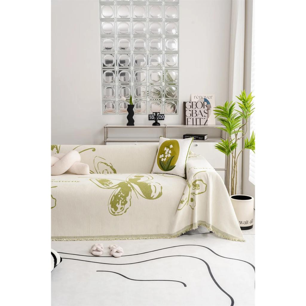 Nordic Butterfly Floral Print Soft Sofa Towel Blankets Outdoor Camping Picnic Large Blanket Leisure Towel White Travel Sofa Mat