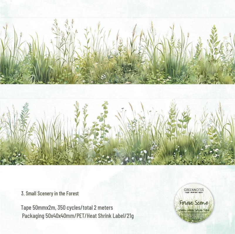 Twilight PET Tape: Green Notes & Plant Collage Stickers - 6 Styles for Bullet Journals & DIY Decor