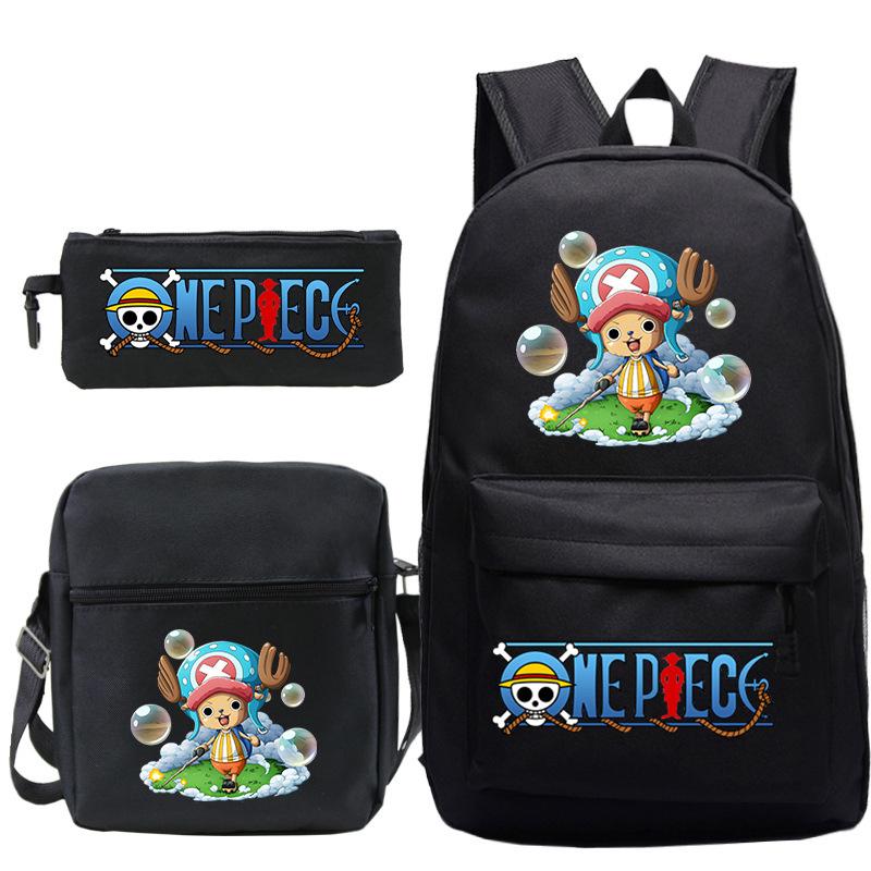ONE PIECE Luffy Peripheral Student School Bag Three-piece Youth Backpack Shoulder Bag Pencil Case
