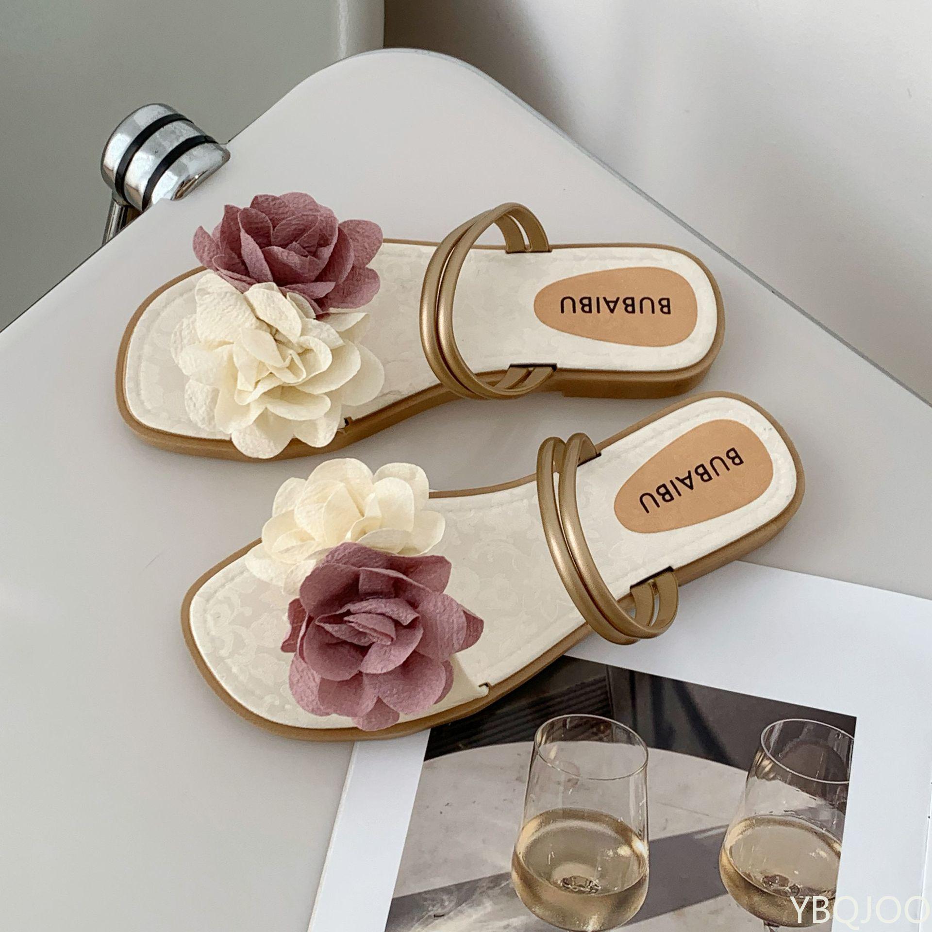 

Fashion Fashionable versatile Flat Beach Slippers Summer Casual Sweet Flower Flip Flops Waterproof Holiday Seaside non-slip Sandals 36-37 белый