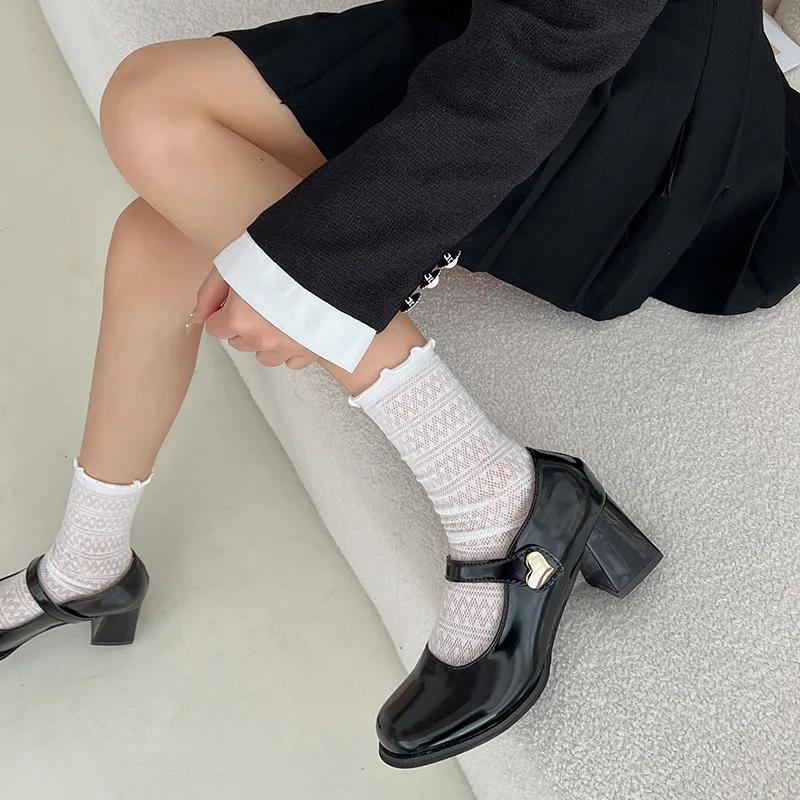 Mary Jane Women's Women Thick Heels Buckle Lolita School Uniform Student Girls Leather Zapatos De Mujer Wedges Shoes for Women