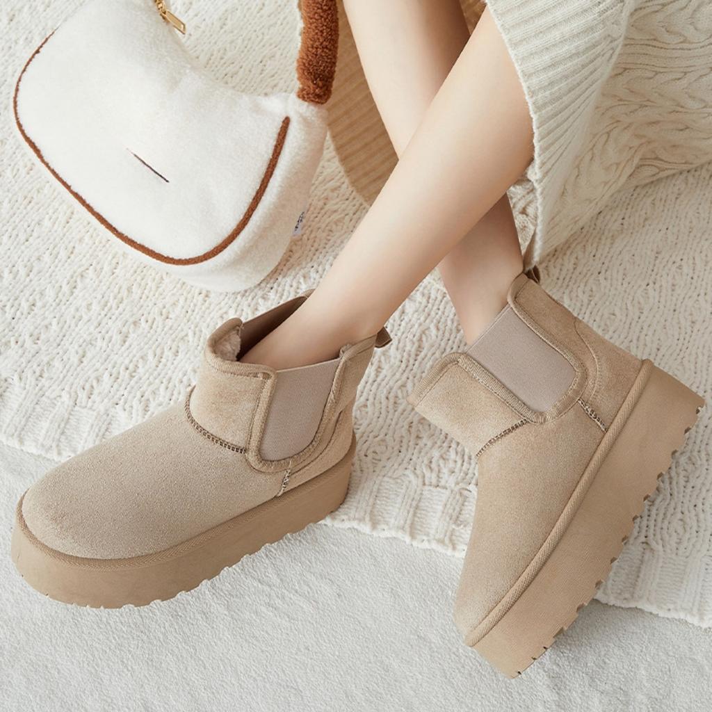 Women's Snow Boots with Winter Fleece and Thick Cotton Shoes, Women's Boots with Cold Insulation and Warm Cotton Boots, Thick Soled Boots