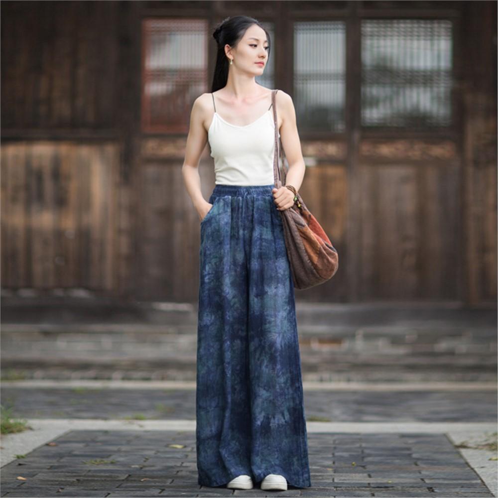 Johnature Women Vintage Wide Leg Pants Elastic Waist Loose Autumn Trousers 2025 Soft Female Long Pants