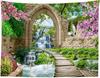 Cherry Blossoms Green Trees River Bridge Nature Tapestry Stone Arch Mountain Waterfall Landscape For Bedroom Living Room Dorm