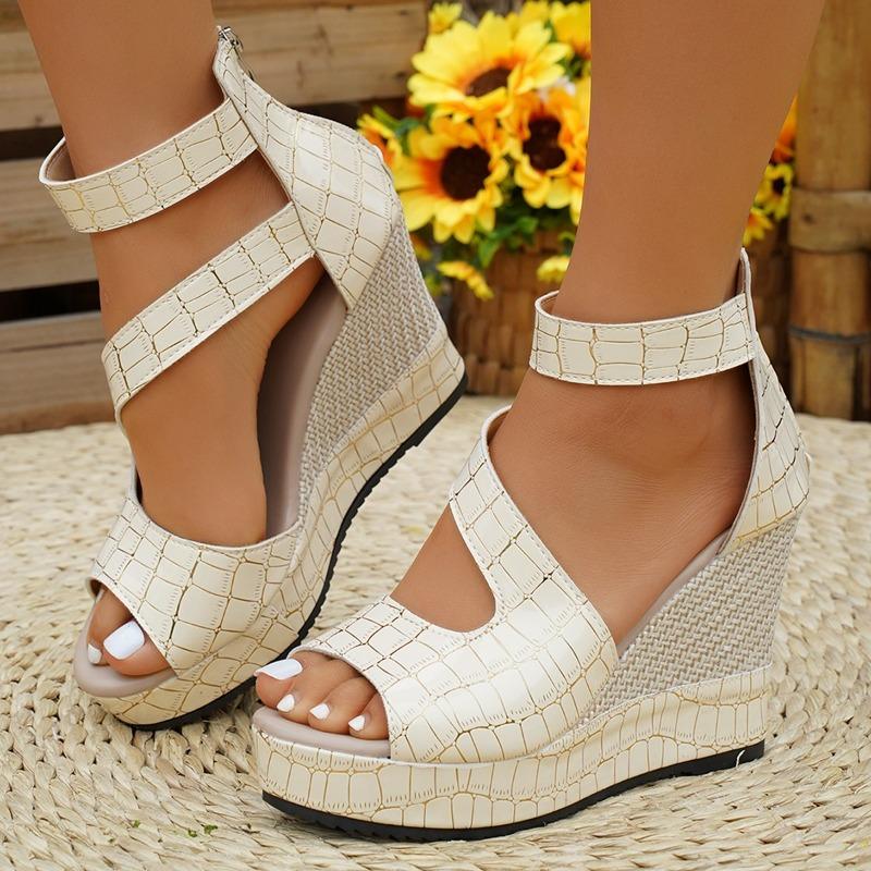 Color-Blocked Wedge Sandals 2025 Summer New Arrival Plus Size Women's Sandals Thick-Soled Covered-Heel Sandals
