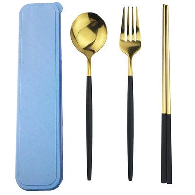 Travel Flatware Cutlery Set with Box Stainless Steel Dinnerware Set Chopstick Portable Fork Spoon Set Kitchen Tableware Set