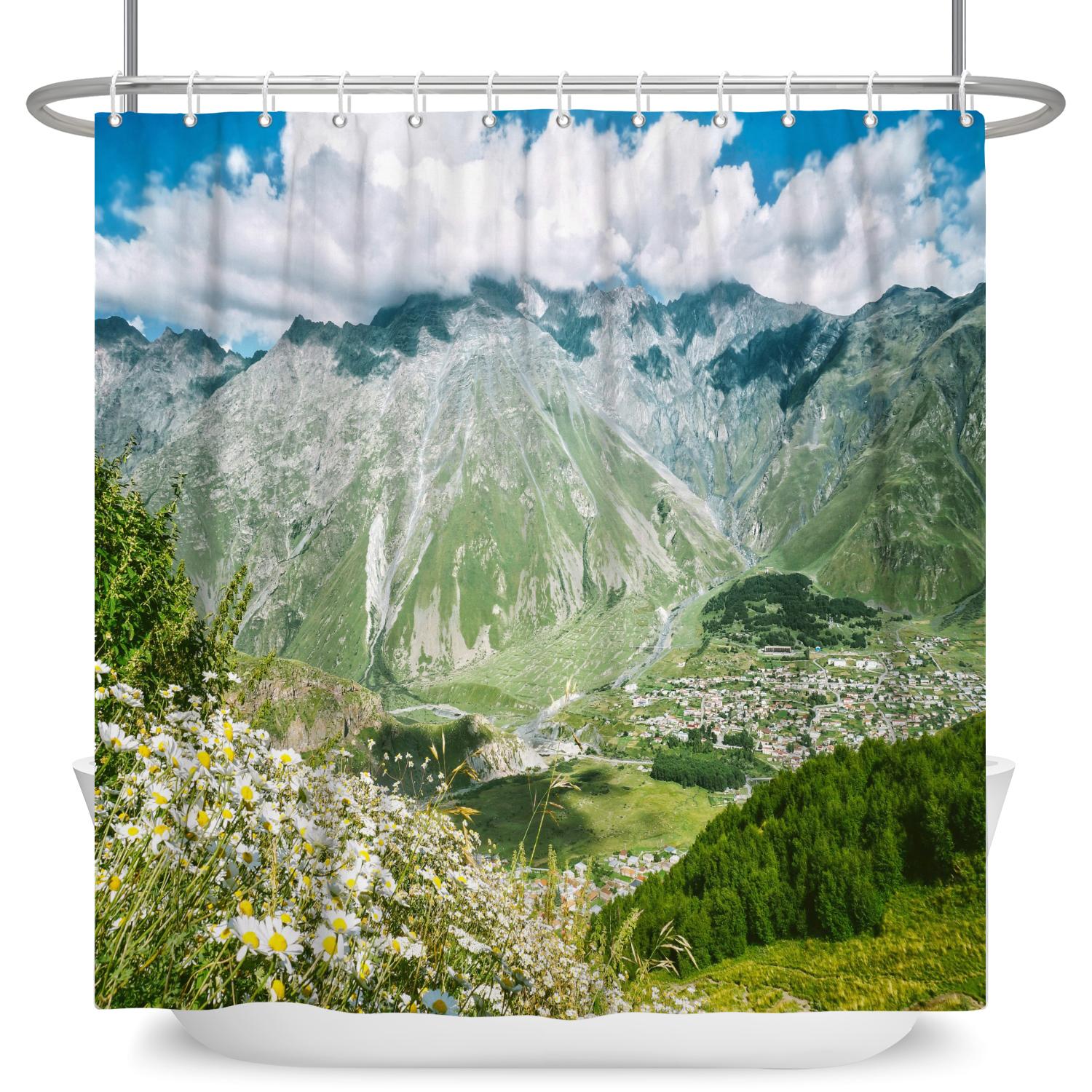 

Natural Scenery Shower Curtain Blue Sky Grassland White Clouds 3D Printing Home Bathroom Decoration Waterproof Curtain With Hook 90x180cm
