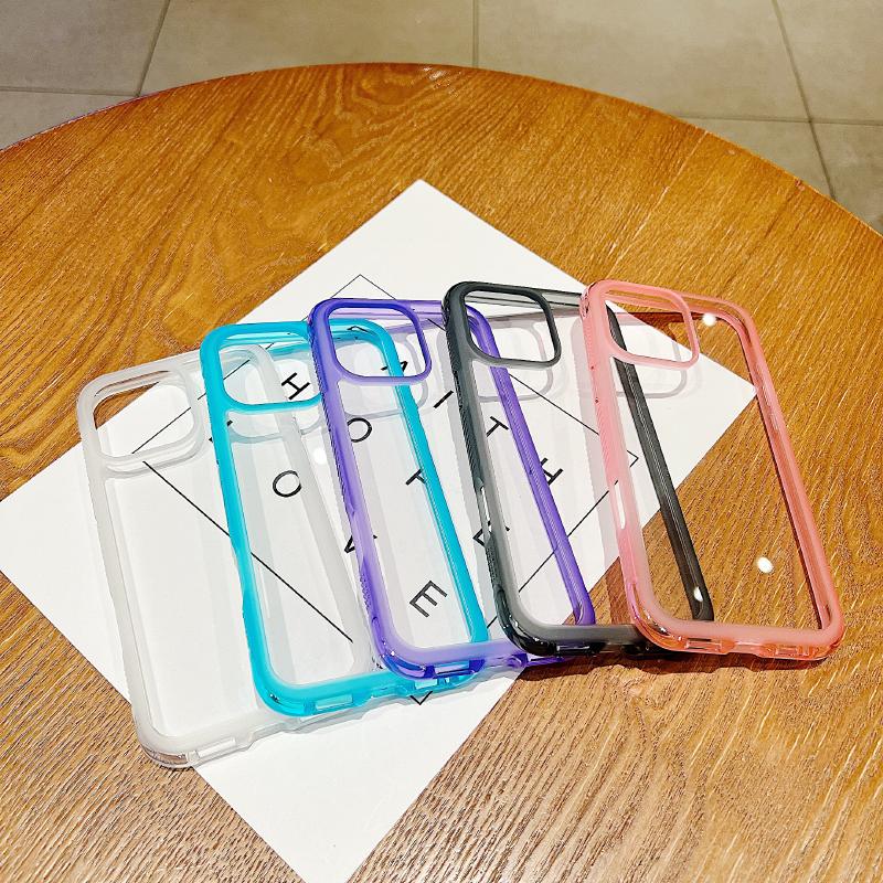 New Solid Color Border Four Corner Anti Fall HD Transparent Bumper Phone Case For iPhone 17 Pro Max Air 15 12 13 14 16 Pro Max