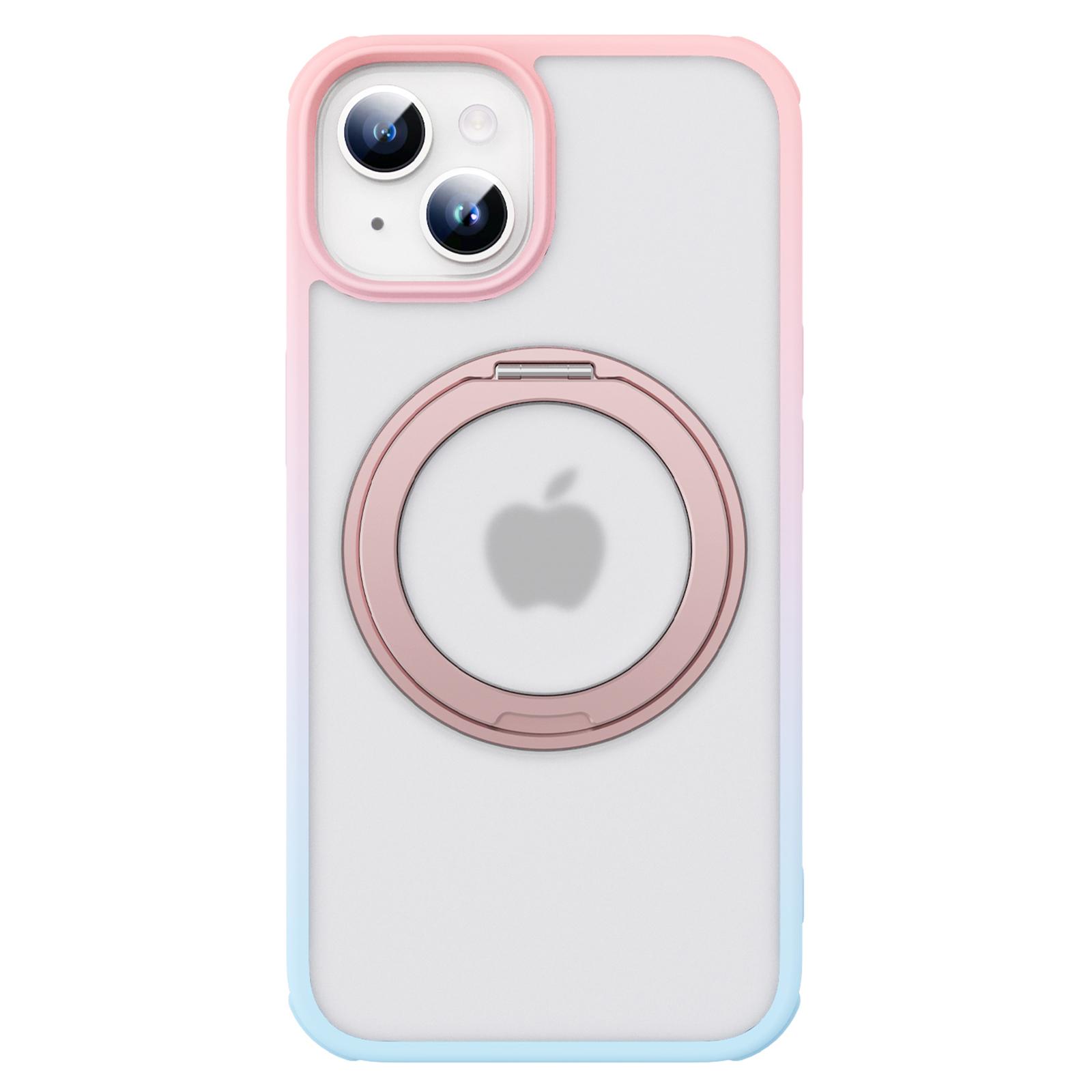 

For iPhone 13/14 Magnetic Case Ring Kickstand PC+TPU Phone Cover Transparent White