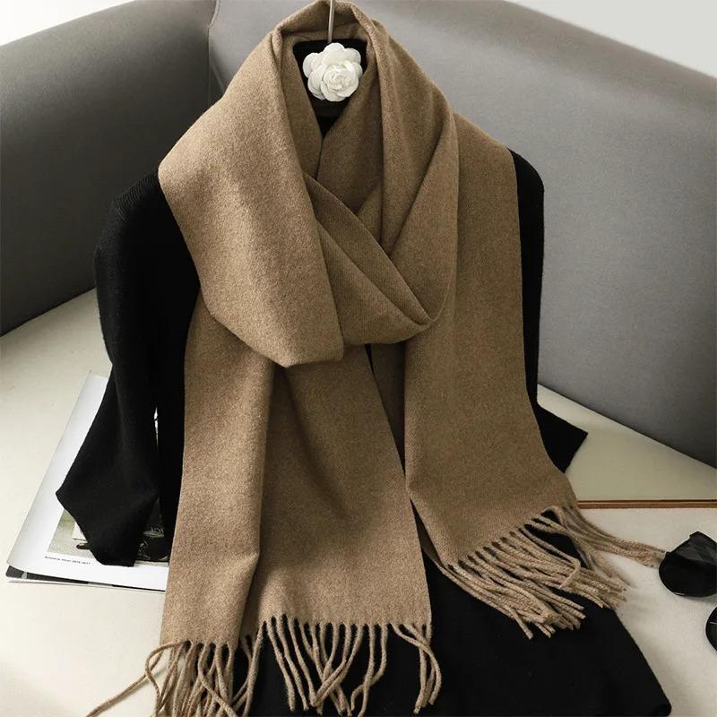 Solid Women Winter Scarf Warm Thicken Cashmere Shawl Outdoor Fashion Luxury Tassels Pashmina Lady Wrap Windproof Scarves