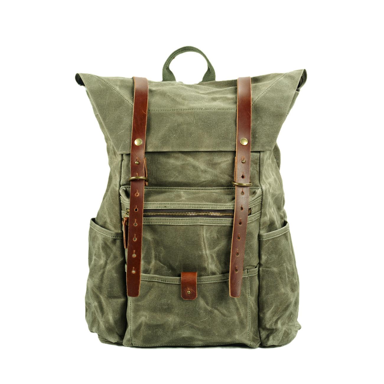 New retro men s canvas backpack, outdoor waterproof hiking and mountaineering bag, large-capacity camping армия зеленый