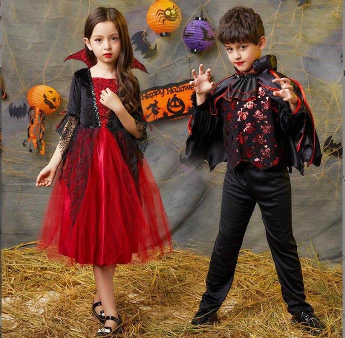 Costume d'Halloween Cosplay Vampire Diable pour Garçons Vêtements en Maille Noire