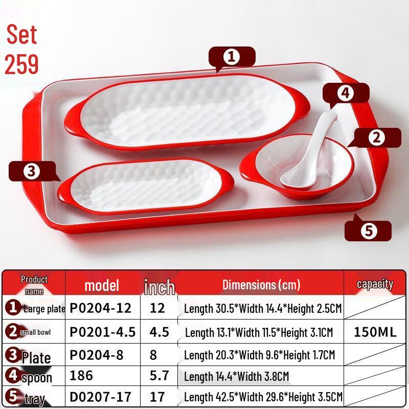 Shengjia Commercial Melamine Red & White Tableware Tray Sets