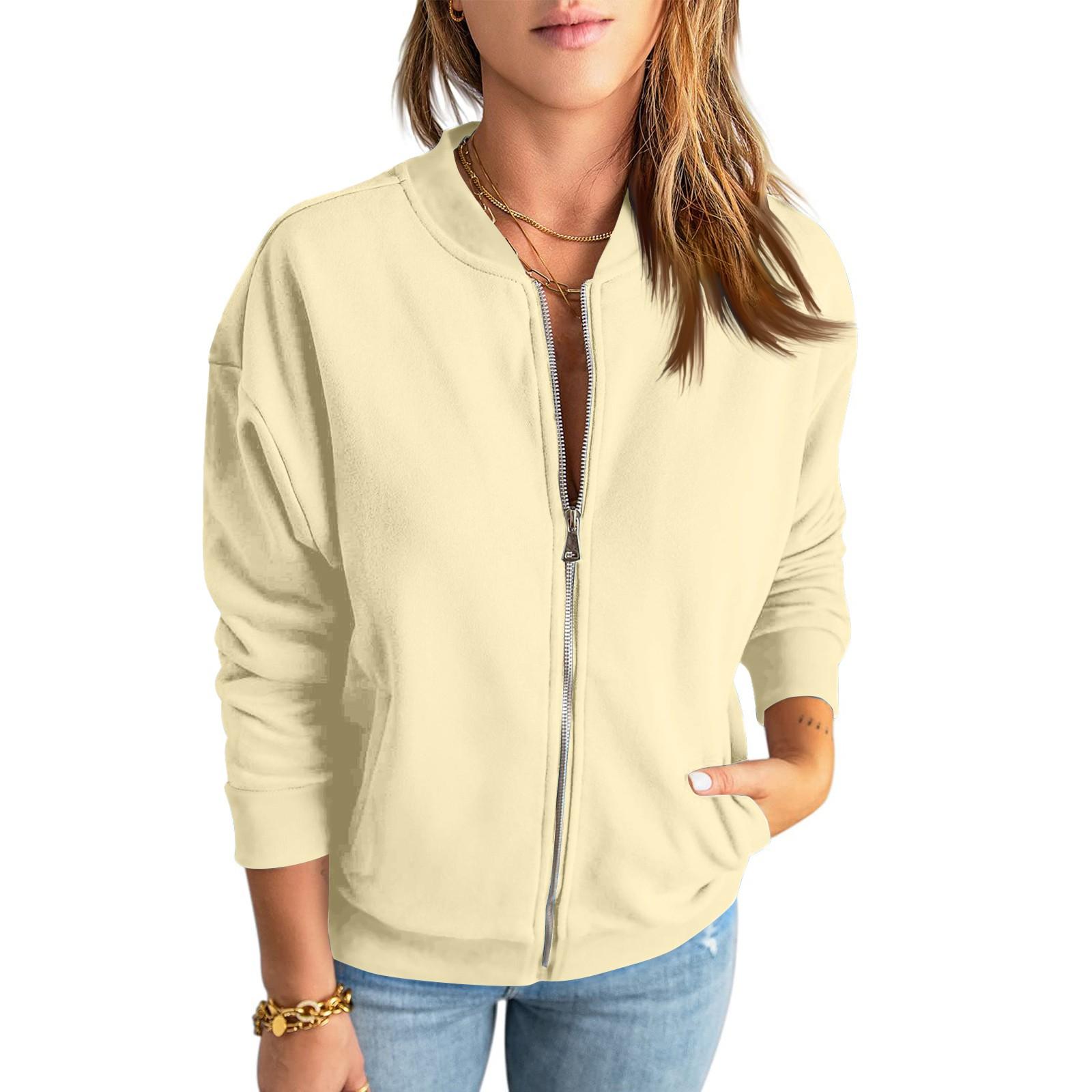 

Жіноча повсякденна толстовка Однотонне пальто на блискавці з довгим рукавом і кишенею XL хакі