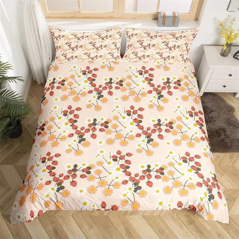 Rustic Flower White Tree Leaves Floral Comfortable Duvet Cover Pillowcase Bedding Set Children Bedroom Decoration Home Textile