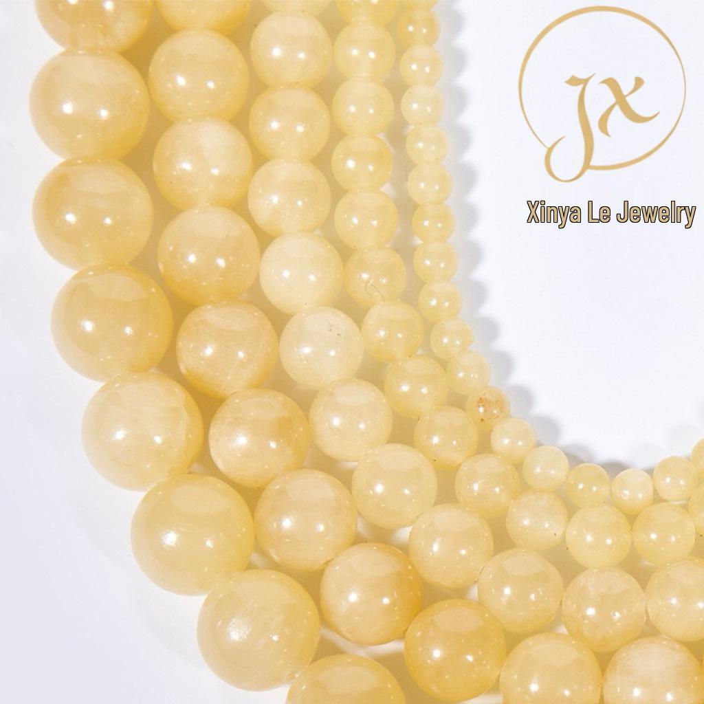 Natural Beige Yellow Jade Round Loose Beads for DIY Bracelet and Necklace Accessories