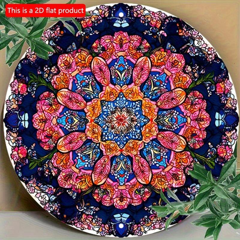2D Flat 20*20cm1pc Vintage Floral Mandala High Quality Signage, Fantastic Round Wall Art Plaque with Symmetrical Harmony&bright Flowers for Bars,
