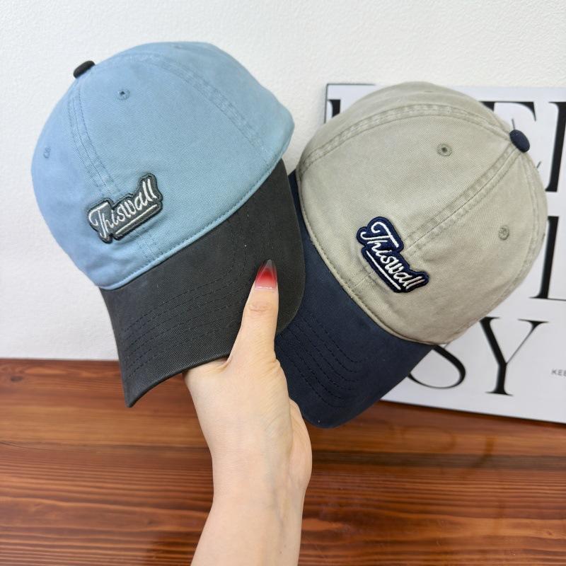 Washed Cotton Soft Top Embroidered Letter Baseball Hat Men's and Women's Fashion Versatile Big Head Curved Brim Showing Face Small Peaked Cap