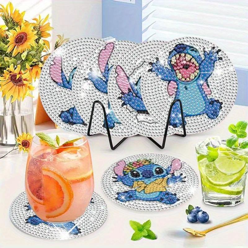 8 buc/seturi Seria Stitch Coșuri de pahar Pictură cu Diamante DIY Coșuri de pahar Artă cu Diamante 5D Coșuri de pahar Rotunde Acrilice