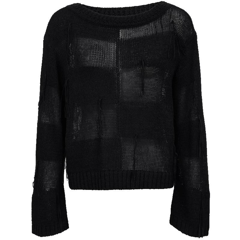 Only Women's Irregular Tassel Hollow-out Loose Knit Sweater