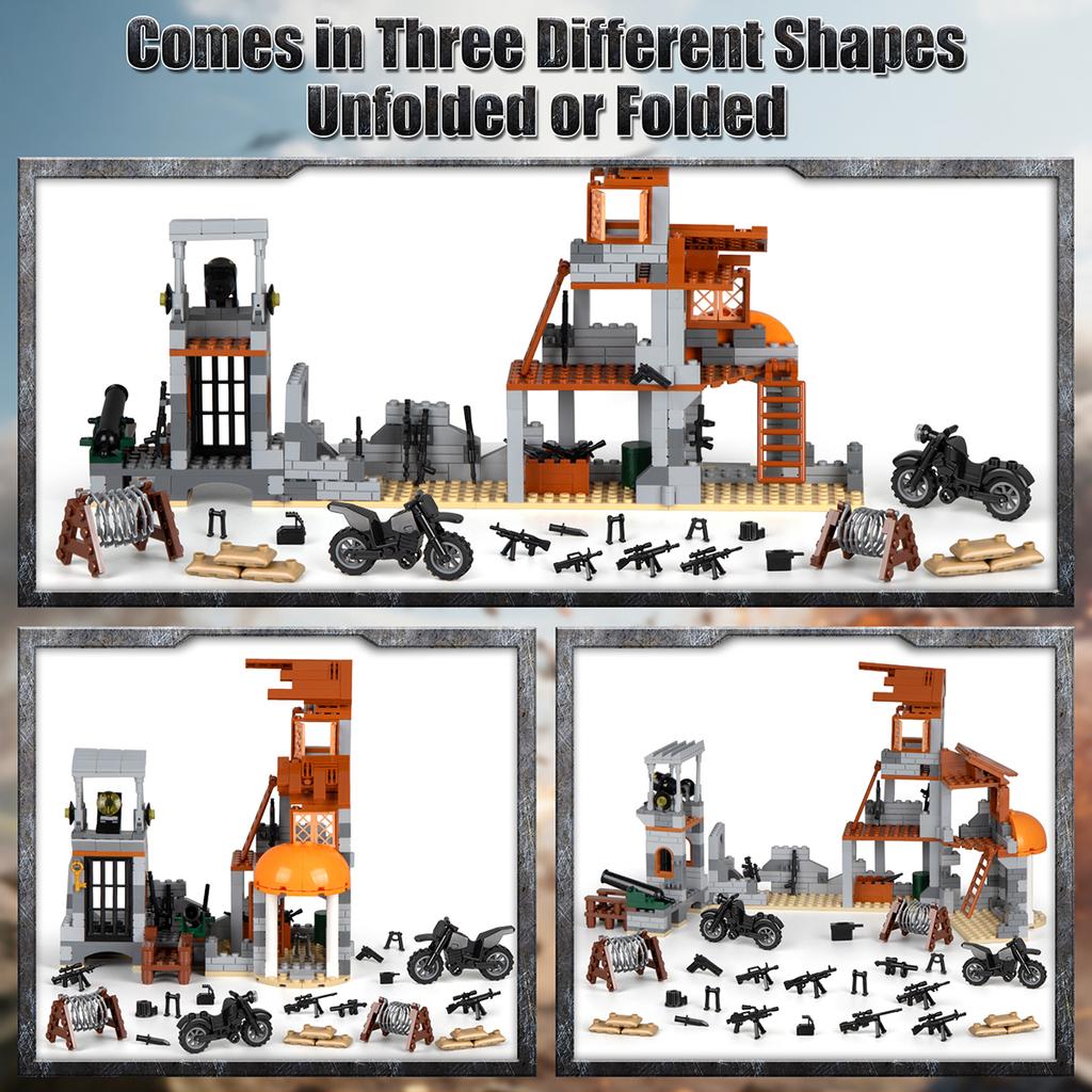 Non-Toxic New Military Base Fortification Building Blocks Set Military Accessories Ww2 Army Supplies Guns Buiding Models Toys For Kids