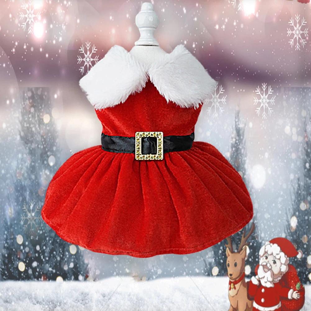 Christmas Pet Dresses Holiday Party Gifts Costume Santa Kitten Red Princess Skirt for Small Dogs Cats Sphynx Chihuahua Outfits