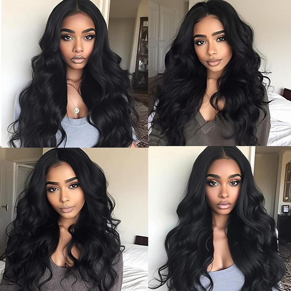 Black Lace Large Wavy Medium Long Curly Hair Women's Wig