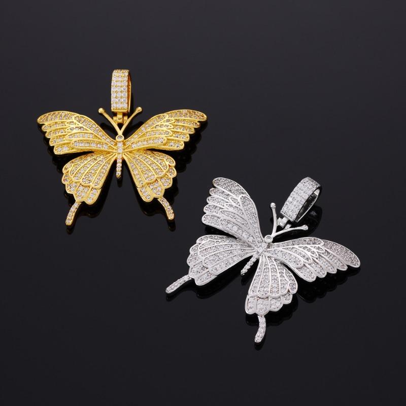 Iced Out Butterfly Pendant Necklace For Men/Women Gold Plated Stainless Steel Hip Hop JewelryButterfly Pendant