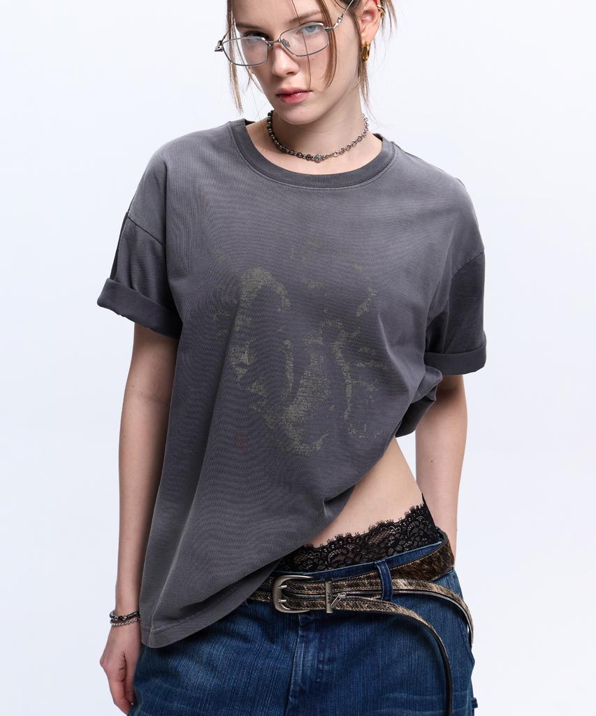 Aleseueseussi Rivet Washed Graphic T-Shirt - Charcoal