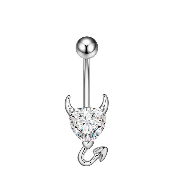 Exotic Butterfly Heart Bow Zircon Inlaid Navel Ring, 316 Stainless Steel, European & American Style