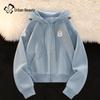 Women's Hooded Zipper Sweatshirt with Bear Pocket