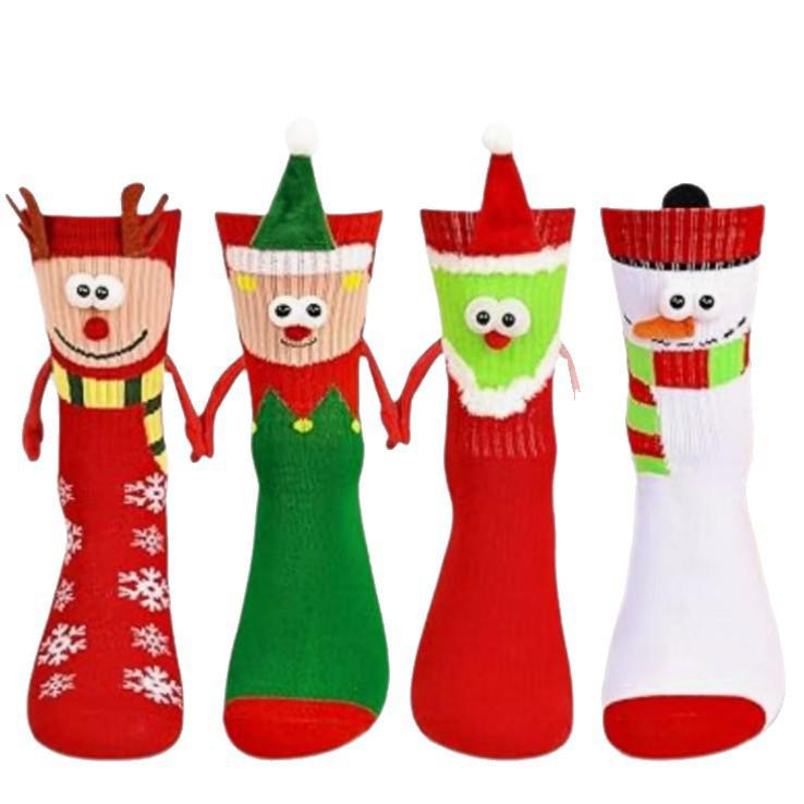 

Christmas Cartoon Magnetic Hand-Holding Mid-Calf Socks for Women & Couples