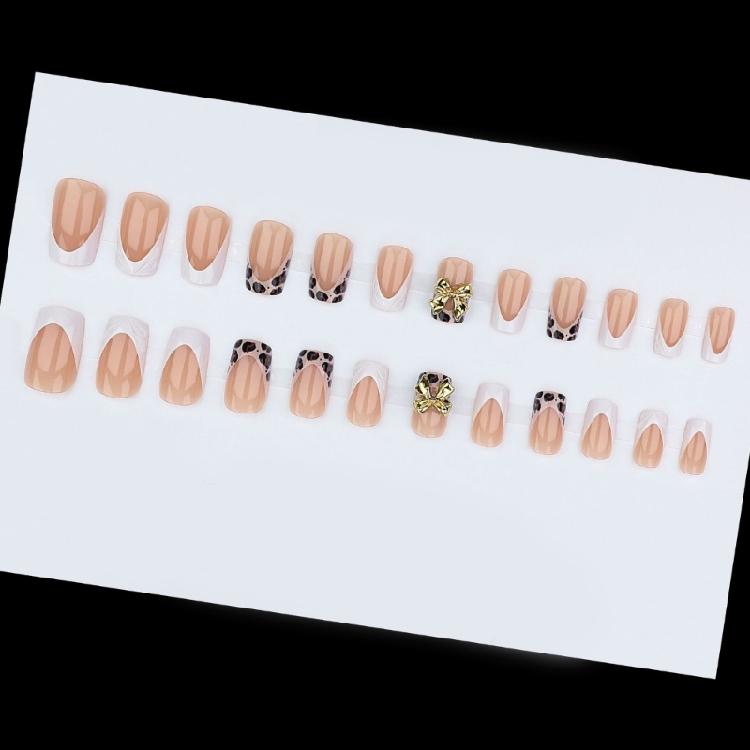 Reusable Press On Nail With Leopard Print 3D Bows Design Hypoallergenics ABS Material Instants Manicure Solution For Busy Women