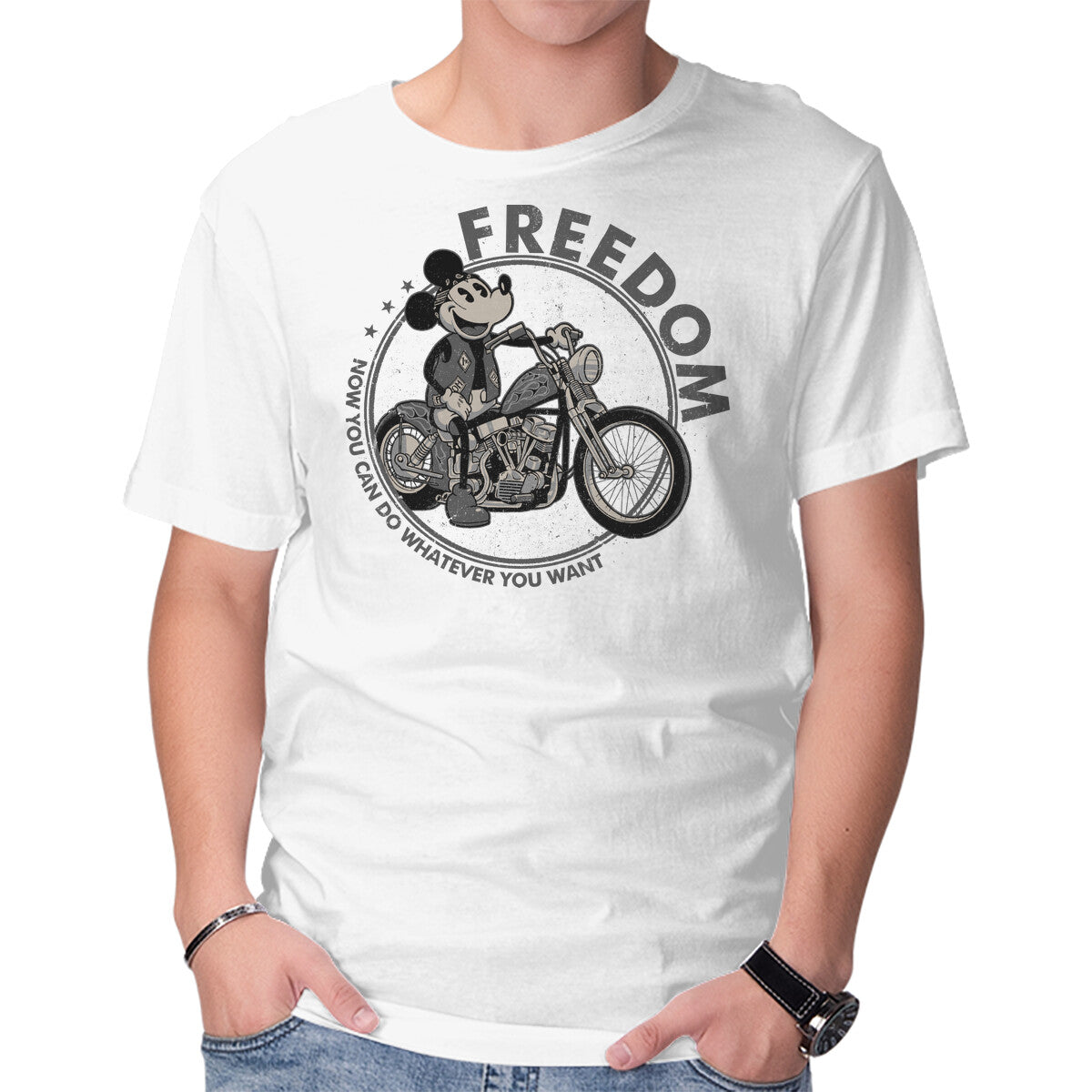 Unisex Crew Neck T-Shirt Freedom MC Graphic Short Sleeve Casual Tee S