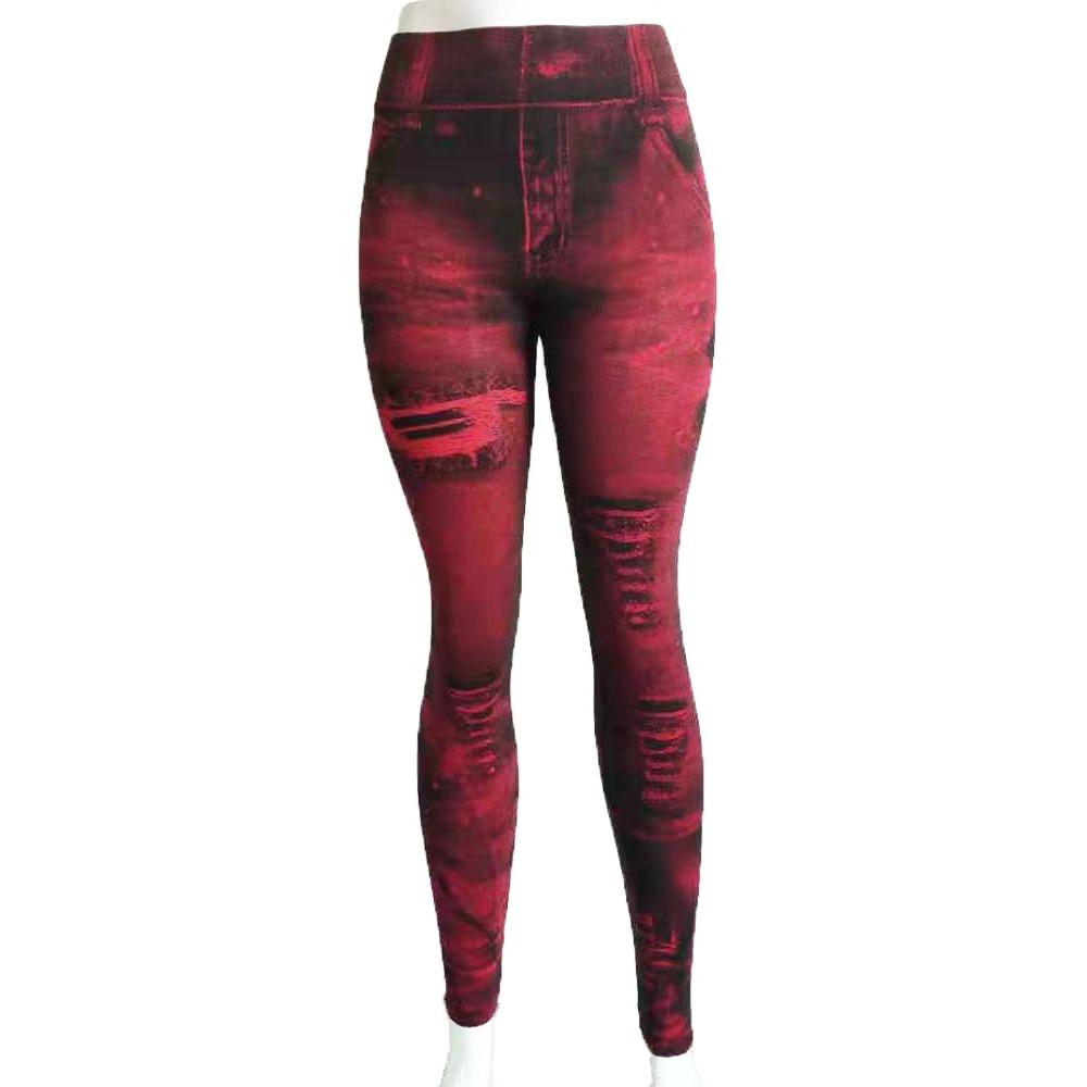 Schlanke Damen-Leggings, Faux-Denim-Jeans, hohe Taille, elastische Hosen, Push-Up-Hose