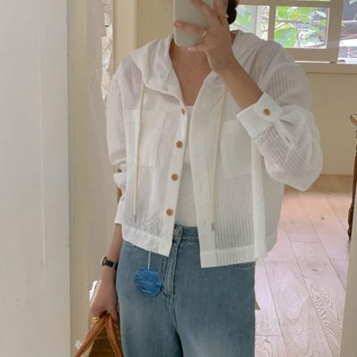 Retro Striped Hooded Shirt Sunscreen Sweatshirts for Women Long Sleeved Shirt  Streetwear