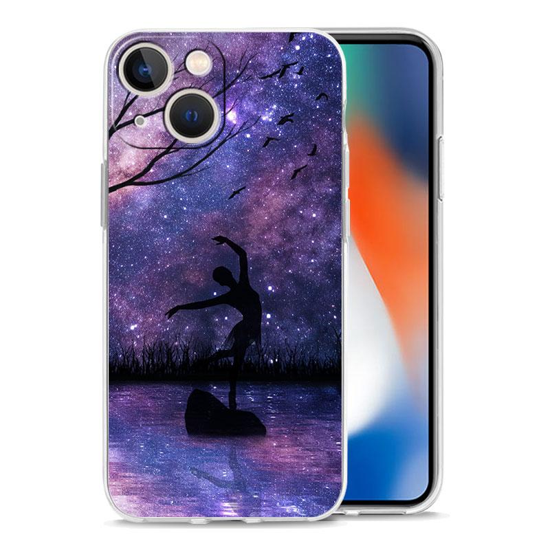 Simple Swan Dance Ballet Luxury Phone Case For iPhone 15 16 14 13 12 11 Pro Max XS X XR SE 7 8 Plus TPU Clear Lens Protect Cover