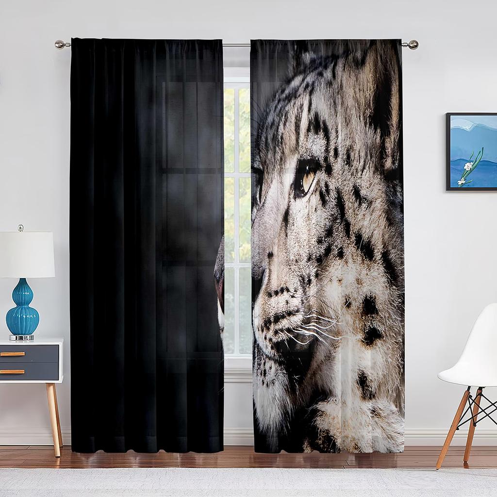 African Animal Safari Leopard Wildlife Cheetah Sheer Voile Curtains for Living Room Bedroom Kitchen Decor Tulle Window Curtain