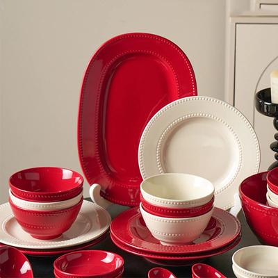 Lekki Luksus Ślubny Talerz Ceramiczny High End Jednolity Kolor Relief Talerze Obiadowe Gospodarstwo Domowe Codzienne Przyjęcie Ciasto Deser i Przekąski