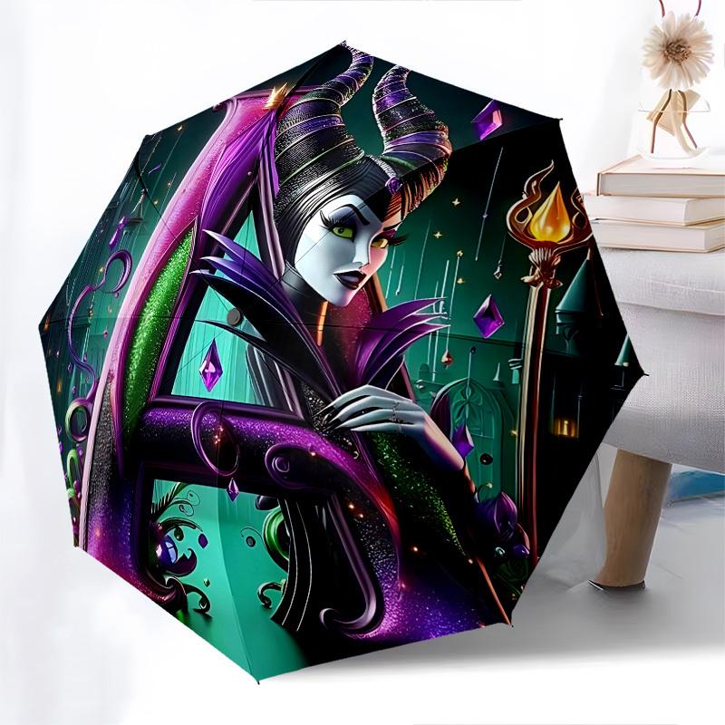 Maleficent, Villains Themed Automatic Opening and Closing Umbrella, Brightly Colored 8-rib Portable Umbrella, Suitable for Men and Women, A Perfect Gi