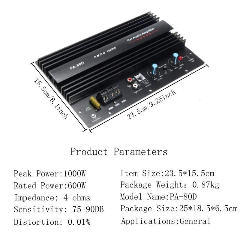 12V Universelles Auto MAX 1000W Einkanaliger Hochleistungs-Niederfrequenz-Auto-Audio-Verstärkerplatine Leistungsstarker Subwoofer-Verstärker
