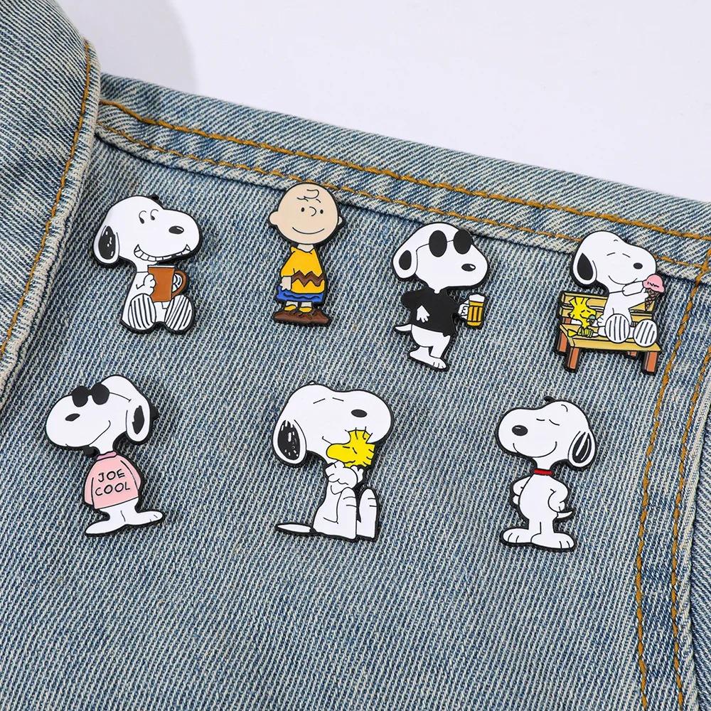 7Pcs // Snoopy Enamel Pin Set Cartoon Charlie Brown Woodstock Brooch Lapel Pins For Backpack Clothes Badge Cute Fans Gift