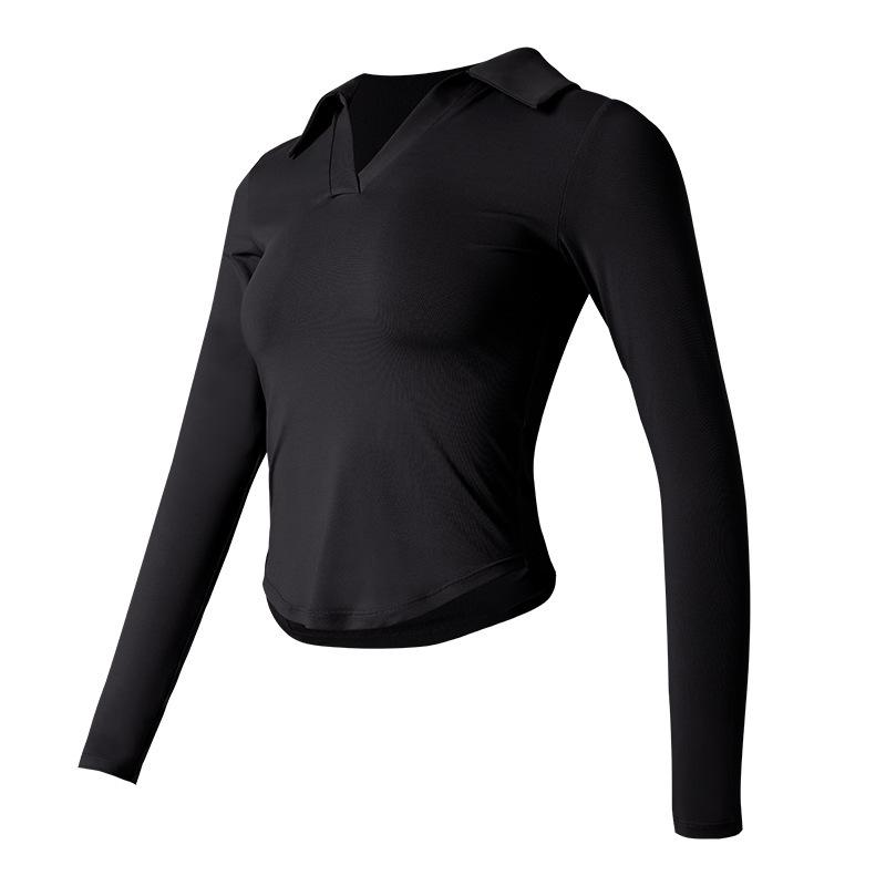 

Women s Slim Fit Turn-Down Collar Long Sleeve Yoga Top 2XL (67.5-75 kg) чорний
