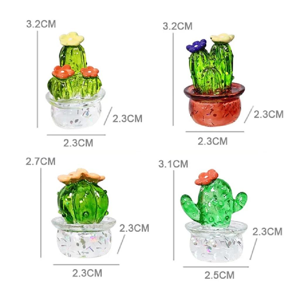 Creative Simulation Cactus Plant Decor Transparent Fleshy Car Computer Decoration Ornaments Decorative Crafts Home Accessories